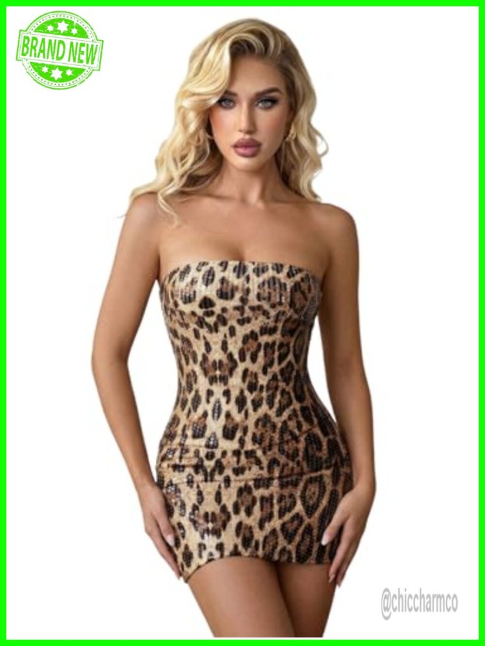 Sequin Leopard Print Strapless Mini Dress